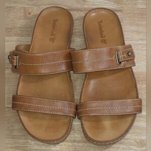 Timberland Ladie's Tan Leather Slide Sandals Size 8
